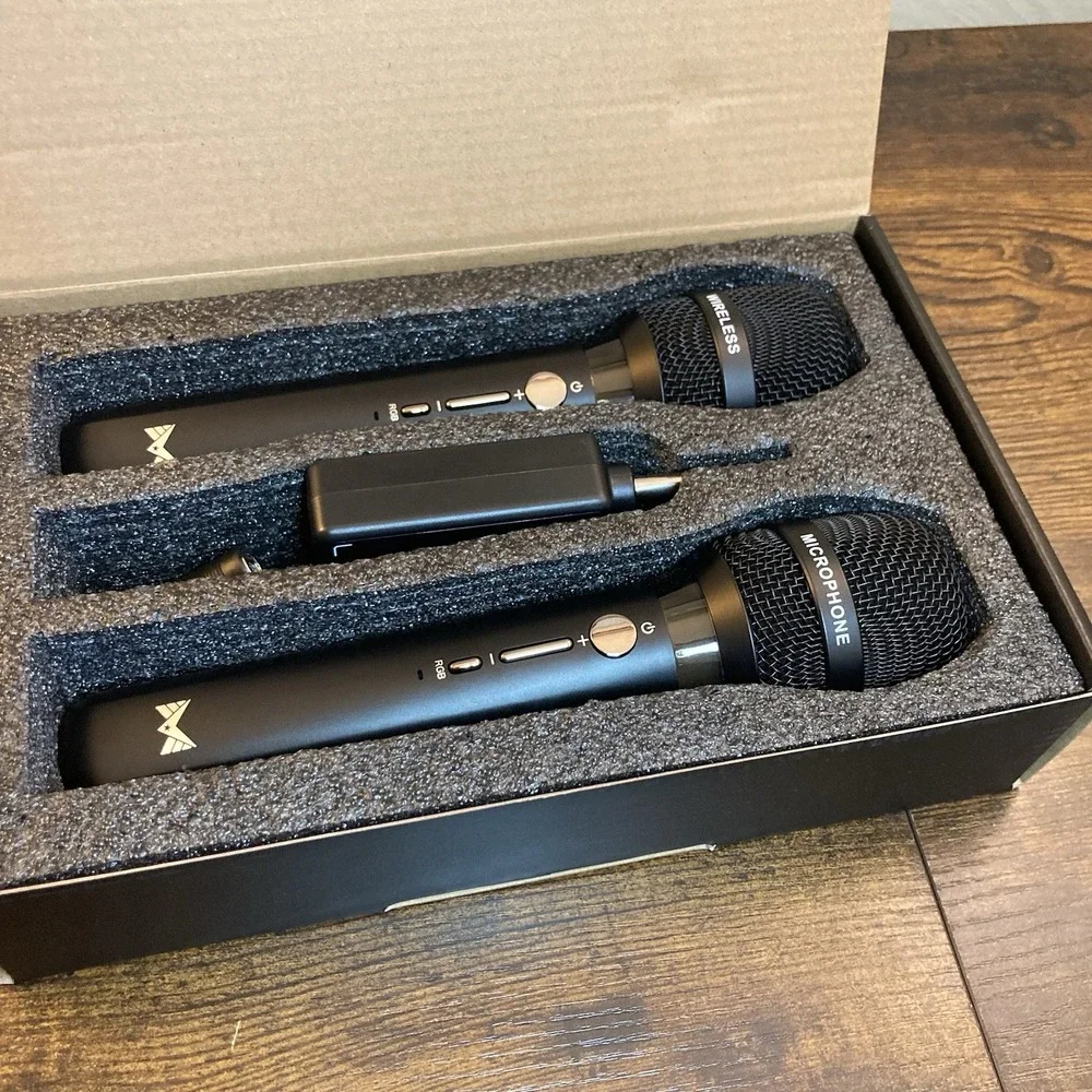 Wireless Dual Microphones 200FT Range 40H Battery Low Latency‎ LED Karaoke Mic